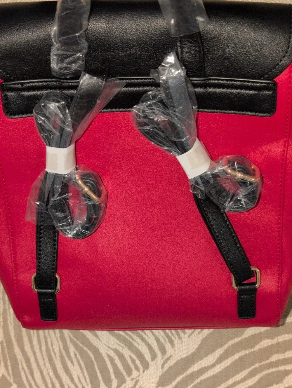 Two-Tone Red and Black Faux Leather Backpack By American Bee